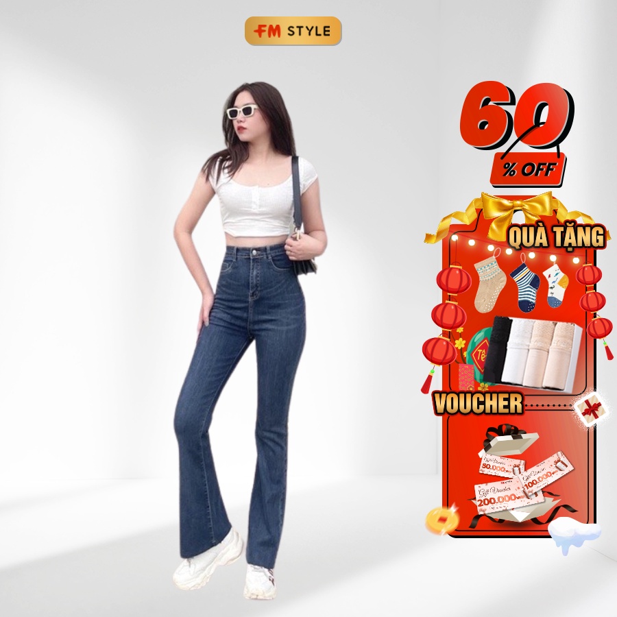 Quần jean nữ FM Style ống loe lưng cao dáng ôm co dãn 4 chiều thời trang basic phong cách Hàn Quốc 220308605