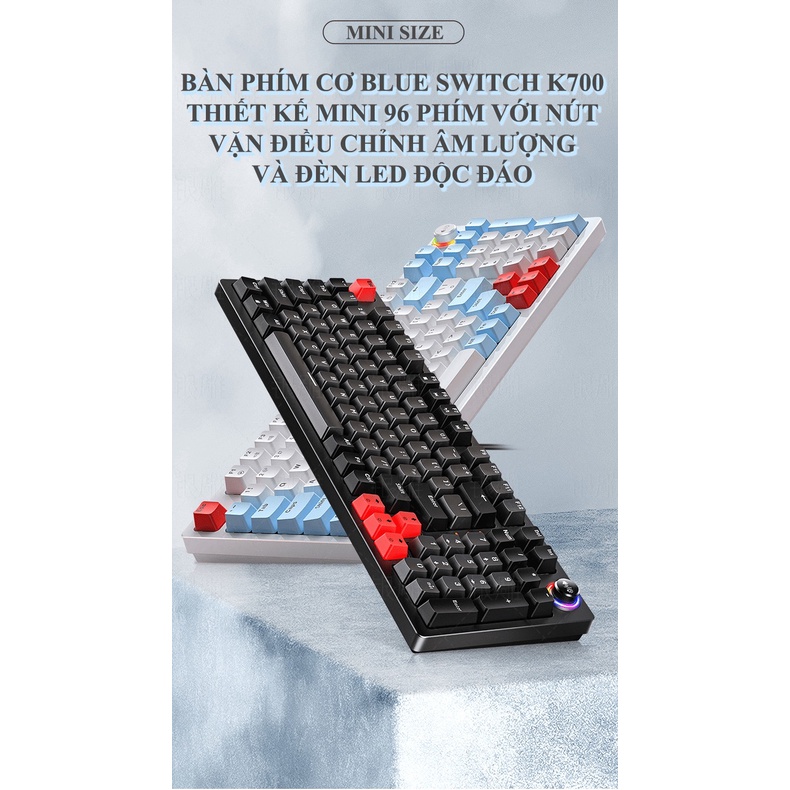 Bàn phím cơ blue switch YINDIAO K700 thiết kế mini 96 phím với nút vặn đa năng có 12 chế độ đèn LED cực đẹp - VL
