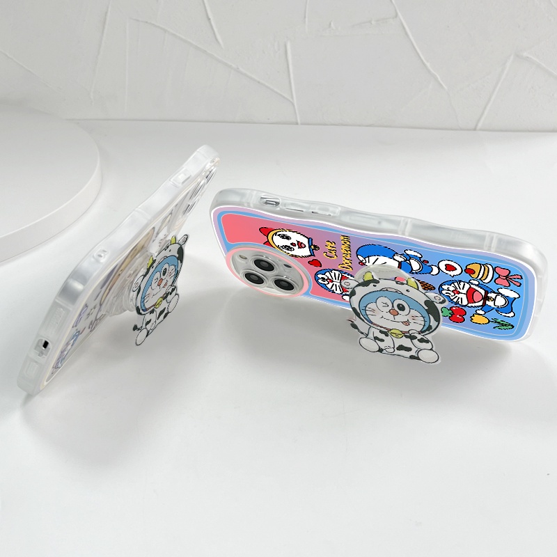 VIVO Y50 Y30 Y30i Y21 Y21S Y21A Y33S Y33T Y31 Y51 Y51A Y53S Y20 Y20i Y20S G Y12S Y12A Y22 Y22S Y53 2021 2020 Cho Ốp lưng điện thoại In Hình Cartoon Doraemon Cat Wave Bracket