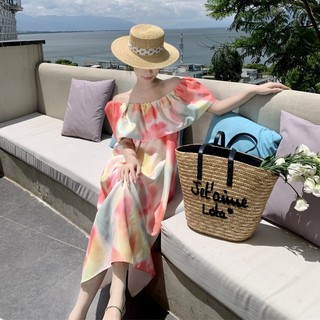 Đầm Dây Ngắn Tay Dáng Rộng Màu Sắc Ngọt Ngào Thời Trang Đi Biển