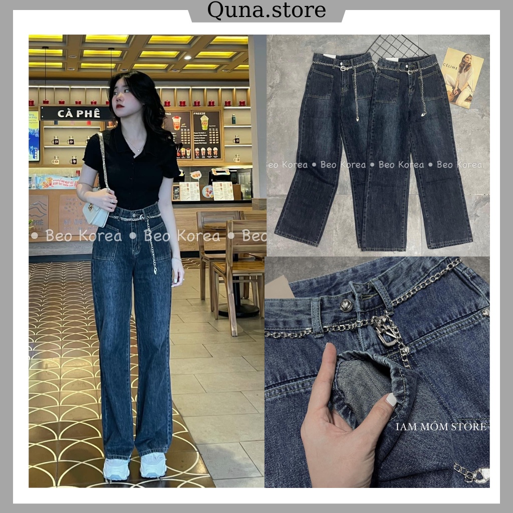 Quần bò jeans xuông túi hộp kèm dây đai xích M6762