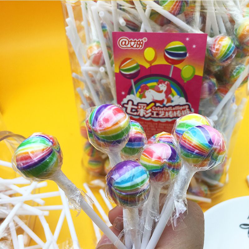 Hộp 200 Cây Kẹo Mút Cầu Vồng Mini Dễ Thương Lolipop Hongkong