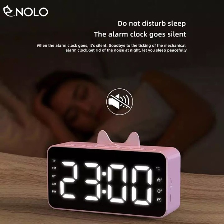 Loa Bluetooth Không Dây 5.0 Thẻ Nhớ AUX FM Model Q9 Nền Tráng Gương Tích Hợp Đồng Hồ Có Báo Thức