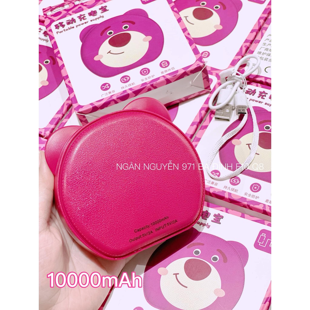Sạc Dự Phòng Gấu Dâu Lotso Strawberry Toy Story 10000mAh - Hàng Có Sẵn HCM