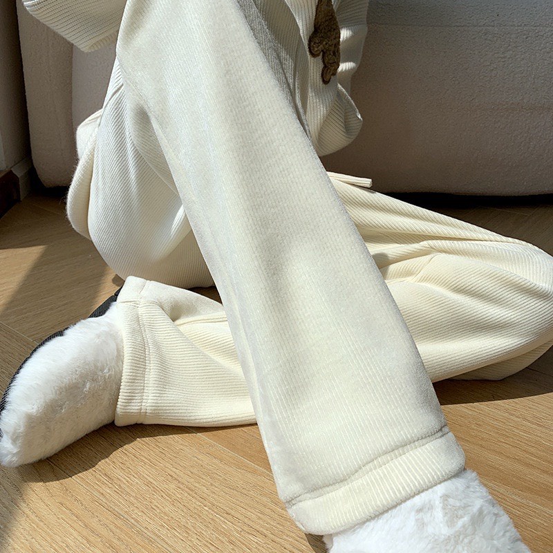 Quần nỉ ống rộng dây rút chữ X, quần nỉ nhung tăm Unisex 5 màu dày dặn Okélla