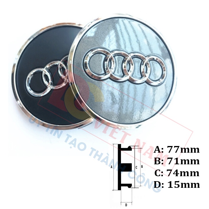 1 CHIẾC Logo chụp mâm, ốp lazang bánh xe ô tô Audi Q7 MÃ AUD77 đường kính 77mm