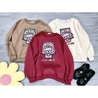 Áo nỉ sweater nỉ bông in hình mèo răng nhọn cute hot hit