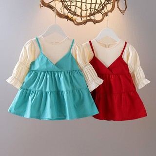 Đầm Váy Công Chúa Bé Gái Giả 2 Mảnh Vải Cotton Mềm Mại