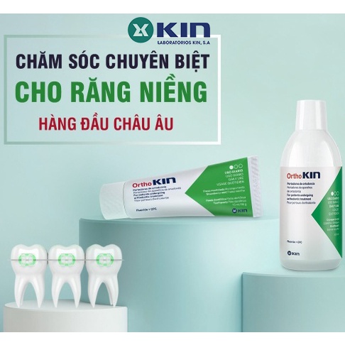 Combo Nước Súc Miệng Kem Đánh Răng Ortho Kin Cho Răng Niềng, Chỉnh Nha 500ml/75ml