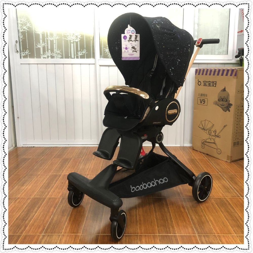 Xe đẩy cho bé gấp gọn V9 2 chiều 3 tư thế ngồi ngả nằm cho trẻ sơ sinh từ 0-5 tuổi bảo hành 3 tháng màu nâu mới nhất