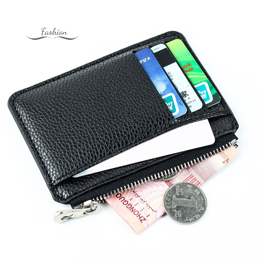 Ví Da PU Mini Màu Trơn Có Khóa Kéo Thời Trang Cho Nam Giá Đỡ