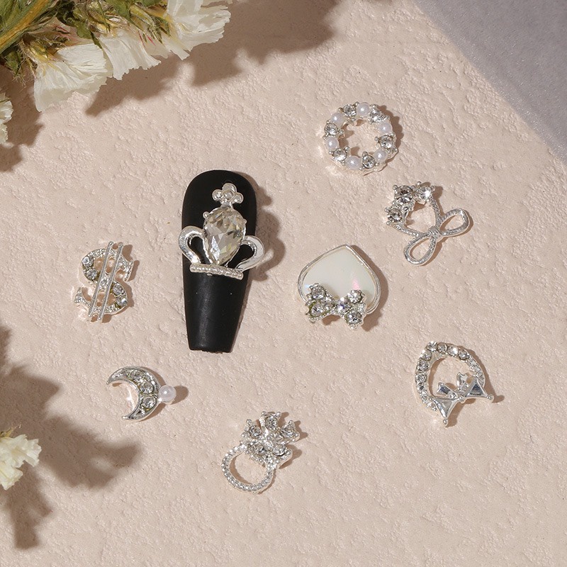 Charm nail, charm bạc cao cấp gắn móng , phụ kiện trang trí móng tay