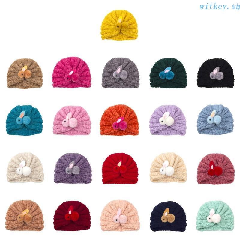 Mũ Beanie Đan Len Giữ Ấm Mùa Đông In Họa Tiết Thỏ Dễ Thương Cho Bé Trai + Gái