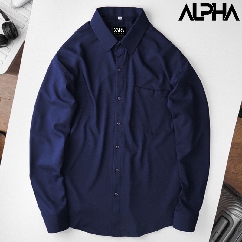 Áo sơ mi nam trơn dài tay 1 túi regular ZA.RA GEN ALPHA vải chéo mềm mịn hạn chế nhăn, form thanh lịch