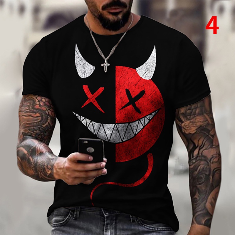 Áo Thun Tay Ngắn Dáng Rộng In Hình Mặt Cười 3D Phối Màu Độc Đáo Thời Trang Cho Nam XXS-6XL