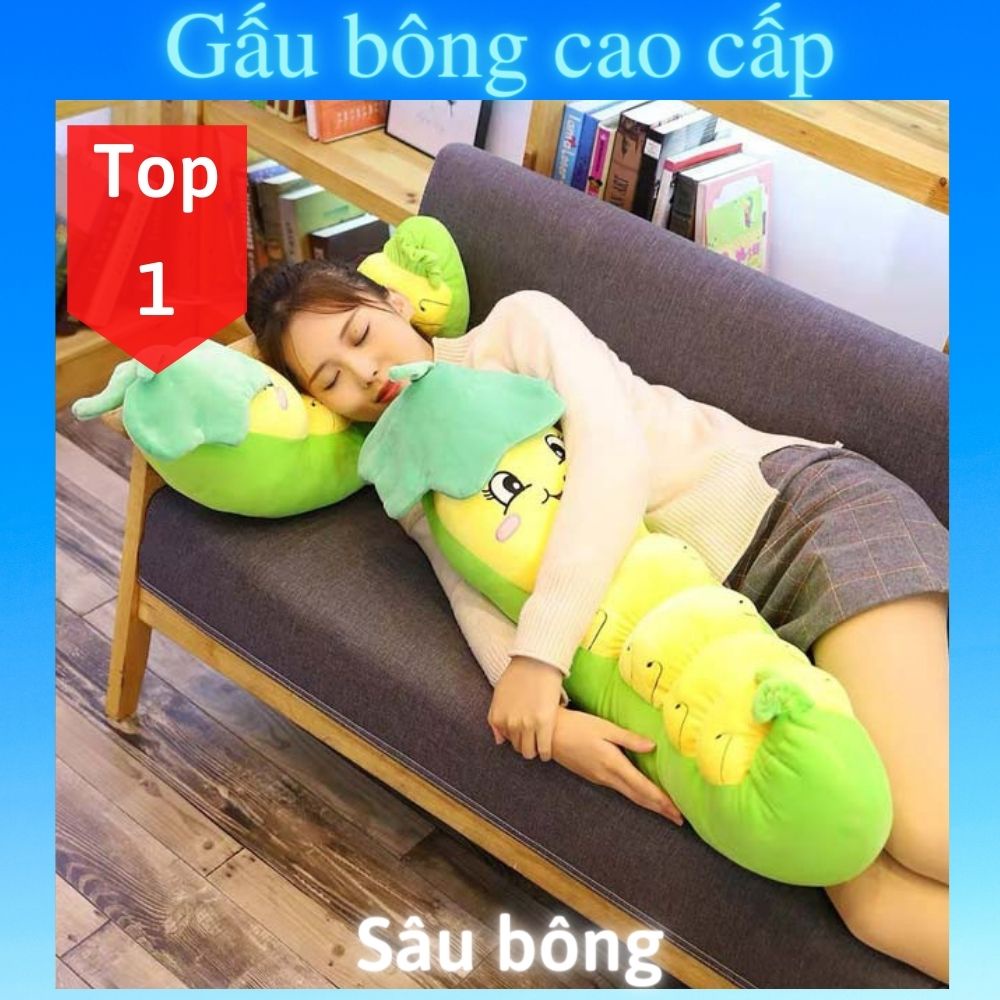 Gấu bông to Con Sâu 🛡𝑯𝒂̀𝒏𝒈 𝑪𝒂𝒐 𝑪𝒂̂́𝒑🛡, gối ôm hình thú nhồi bông Con Sâu siêu cute, gối ôm cho bé 1m2/70cm