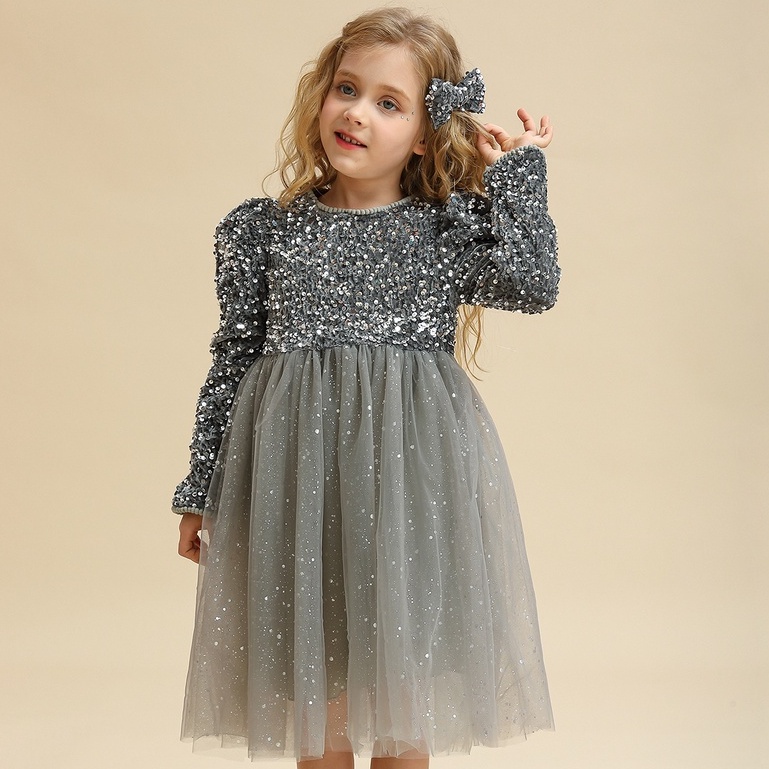 Đầm Công Chúa / Năm Mới / Ông Già Noel Đính Kim Sa Lấp Lánh Kèm Băng Đô Xinh Xắn Cho Bé Gái