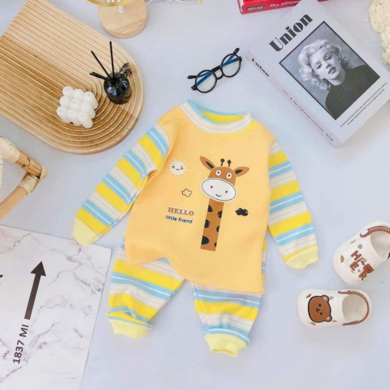 Bộ nỉ lót lông kẻ ngang cho bé từ 4-14kg