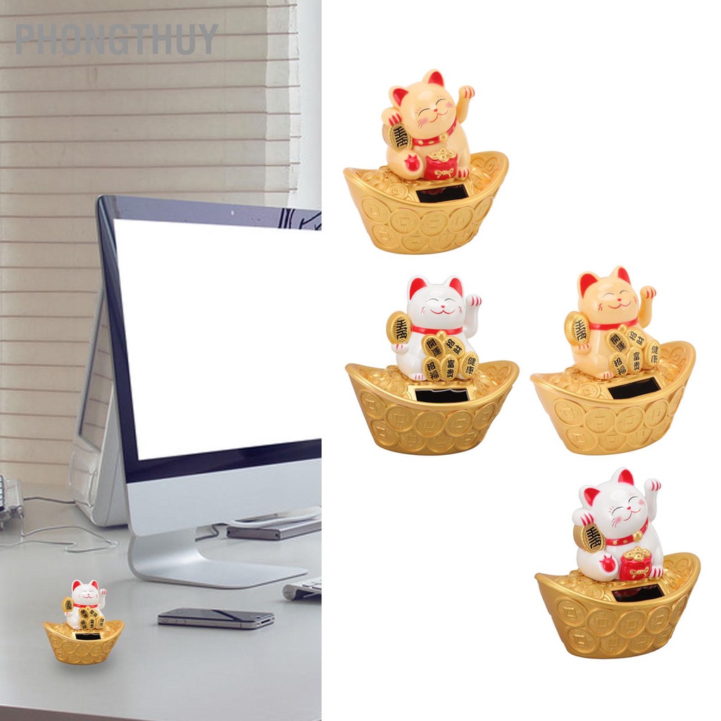 Mèo Thần Tài Vẫy Tay Năng Lượng Mặt Trời May Mắn Chiêu Tài Trang Trí Nhà cửa / Xe Hơi