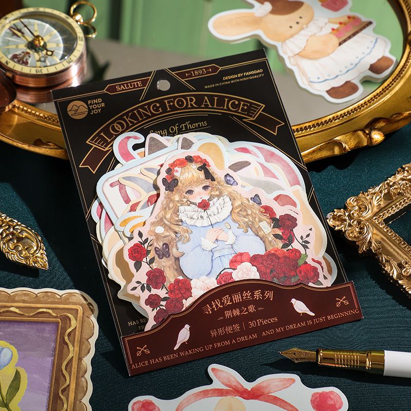 Túi 30 Tờ Giấy Ghi Chú Họa Tiết Hoạt Hình Alice Phong Cách Retro