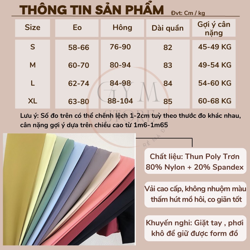 Quần Legging Cạp Lưng Cao Gen Bụng Nâng Mông Thể Thao Nữ Tập Gym Yoga Thun Lulu Poly Siêu Co Giãn Mềm Mịn 𝐆𝐘𝐌𝐒𝐓𝐎𝐑𝐄 775