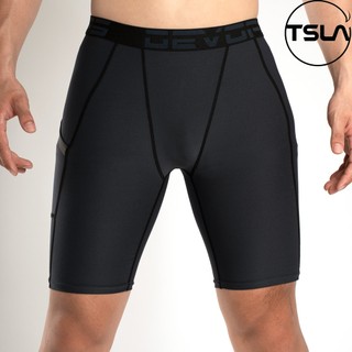 Quần giữ nhiệt nam legging ngắn có túi form ôm thun đùi bó combat tập gym đá bóng rổ TSLA DEL1002