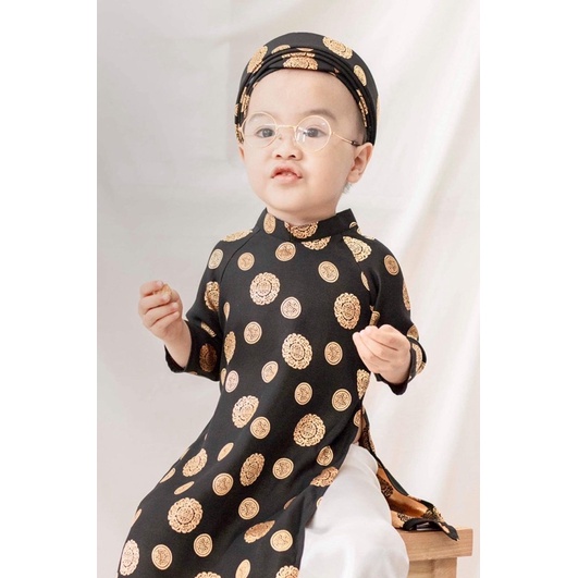 Áo dài cho bé trai vải lụa Thái Tuấn kèm mấn