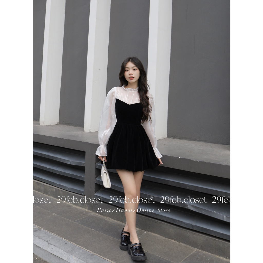 Váy nhung xòe tay phối voan organza - 29feb.closet - V40
