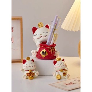 Mèo thần tài ôm túi tiền - mèo thần tài ôm túi tiền cắm bút - decor trang trí nhà cửa