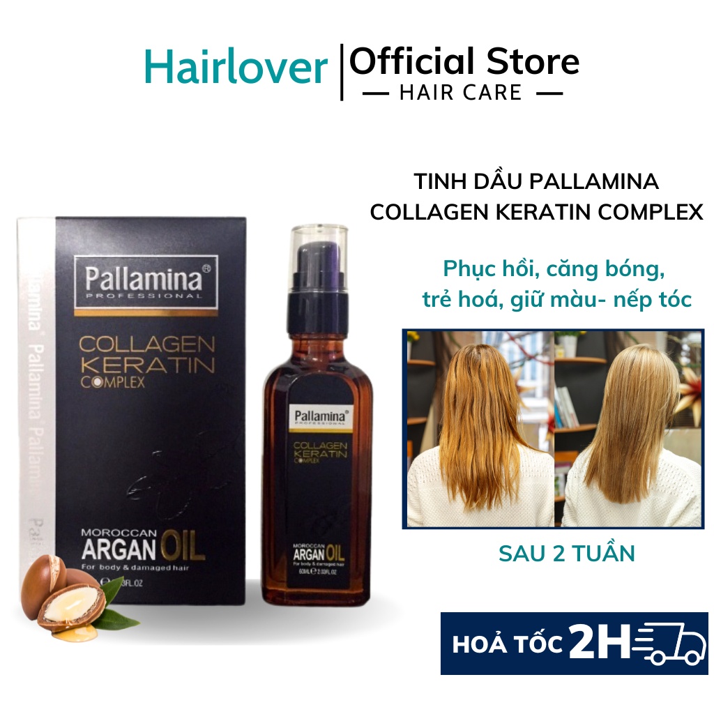 Tinh dầu dưỡng tóc, phục hồi tóc hư tổn Pallamina Argan oil 60Ml mềm mượt chăm sóc tóc khô xơ uốn xoăn nhuộm HAIRLOVER