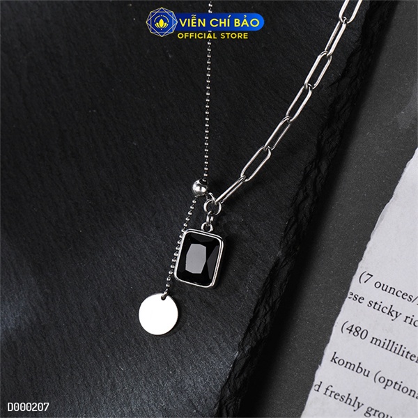 Dây chuyền đá vuông đen charm tròn chất liệu bạc Thái 925 thời trang phụ kiện trang sức nữ Viễn Chí Bảo D000207