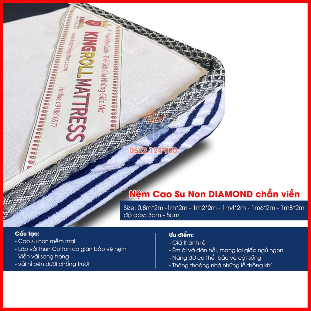 Nệm cao su non chần viền Diamond - Dày 5cm - Phạm Thanh  - Bảo hành 02 năm