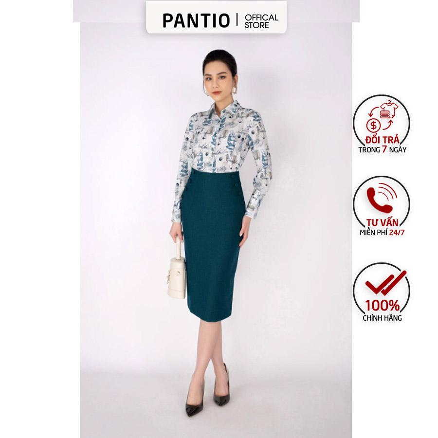 FAS33203 - Áo sơ mi công sở vải lụa dáng suông cổ đức tay dài - PANTIO