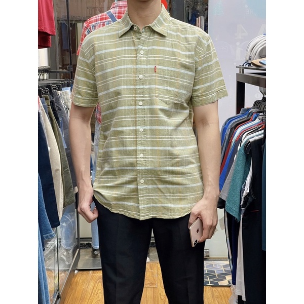 Sơ Mi Levis Nam Ngắn Tay Size L(68-78KG) - 02 - Chất Vải Linen Mỏng Nhẹ Siêu Thoáng Mát Họa Tiết Caro Nổi Bật Có Túi
