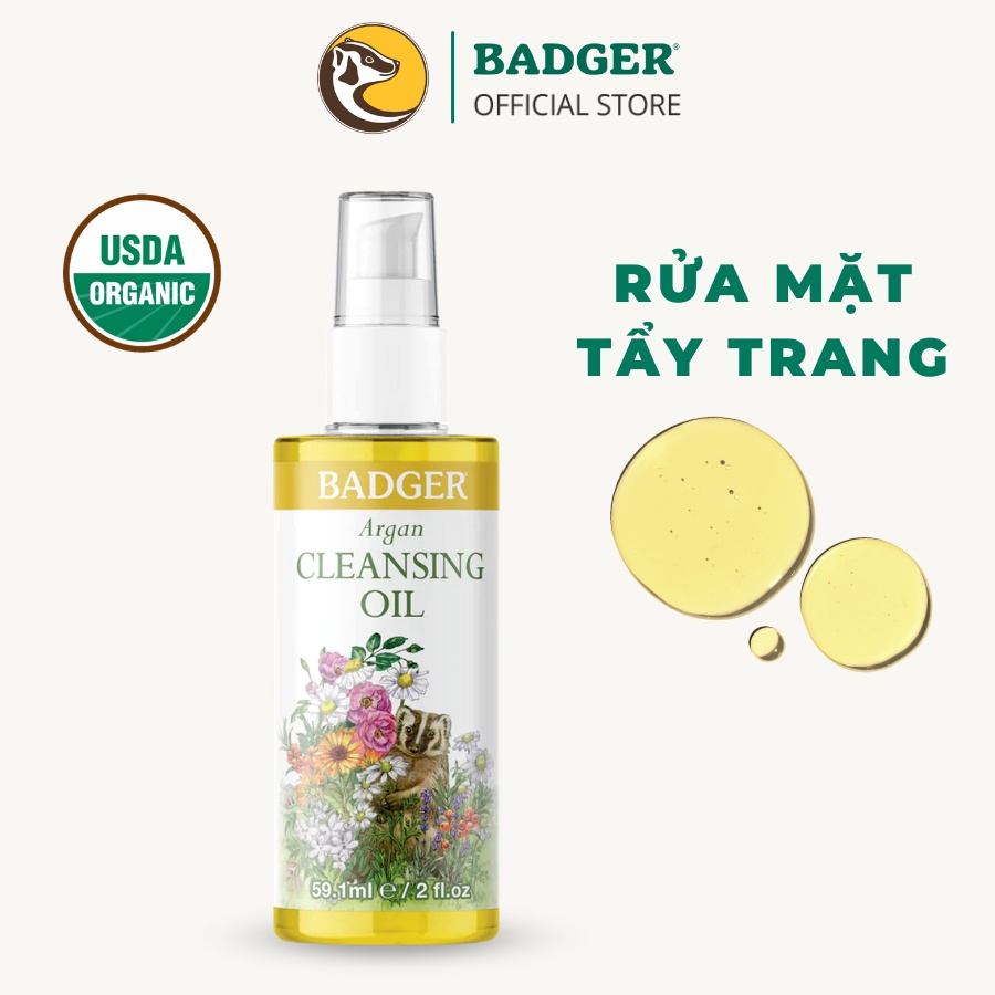 Dầu massage mặt, tẩy trang không nhũ hóa BADGER Argan Cleansing Oil - 59.1 ml