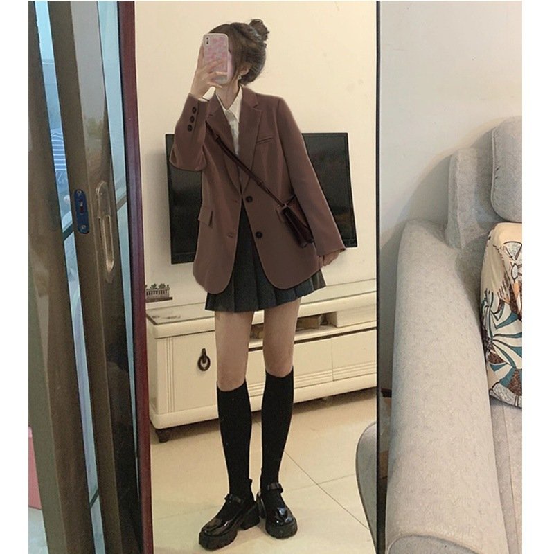 ÁO VEST NỮ-ÁO BLAZER DÁNG TRẺ KHOÁC NGOÀI 2 LỚP MÀU NÂU CÓ SIZE
