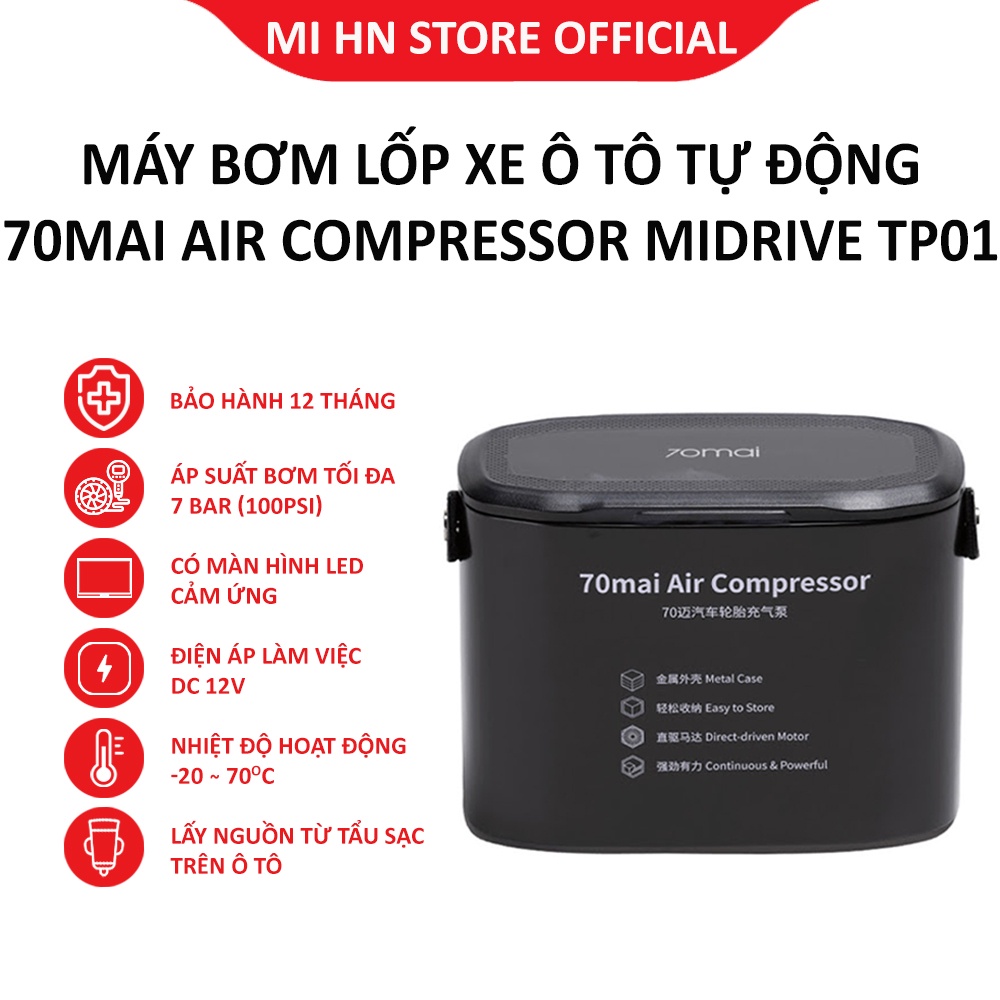 Máy bơm lốp xe ô tô mini tự động Xiaomi 70mai Air Compressor Midrive TP01
