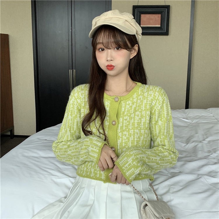 Áo Khoác Cardigan Dệt Kim Tay Dài Dáng Ngắn Ôm Sát Phong Cách Hàn Quốc Thời Trang Mùa Thu 2022 Cho Nữ