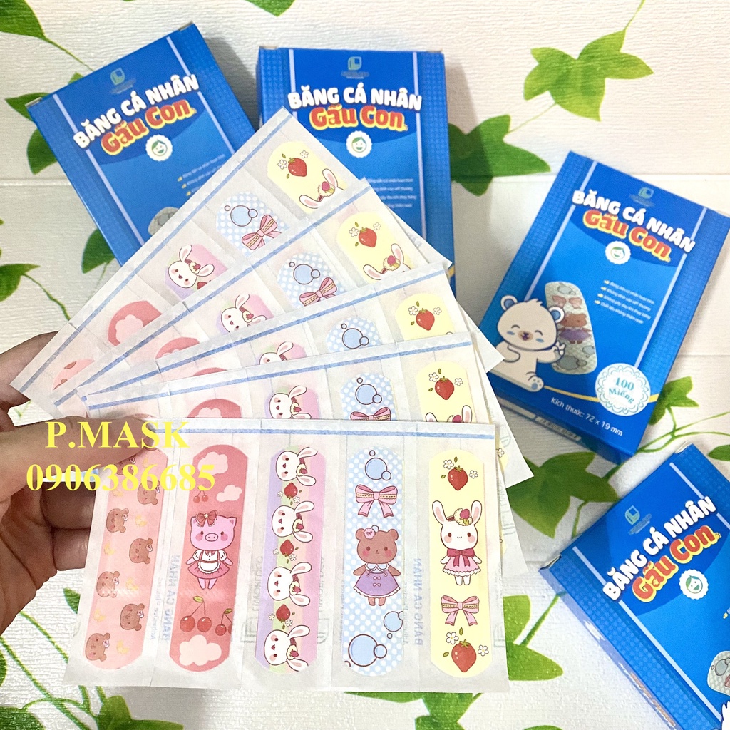 BĂNG CÁ NHÂN IN HÌNH GẤU CON LIWORLDCO cho bé 100 MIẾNG / HỘP 7.2 x 1.9 cm