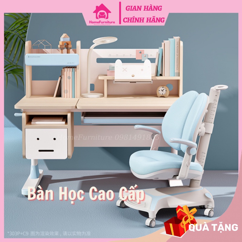 Bàn học sinh chống cận chống gù bàn học thông minh cho bé HomeFurniture điều chỉnh được độ cao chất liệu gỗ tự nhiên S01