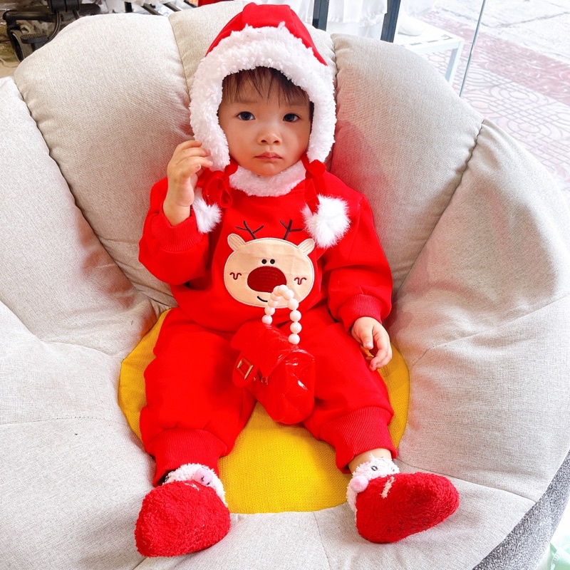Bộ đỏ lót nỉ noel, tết cho bé trai bé gái