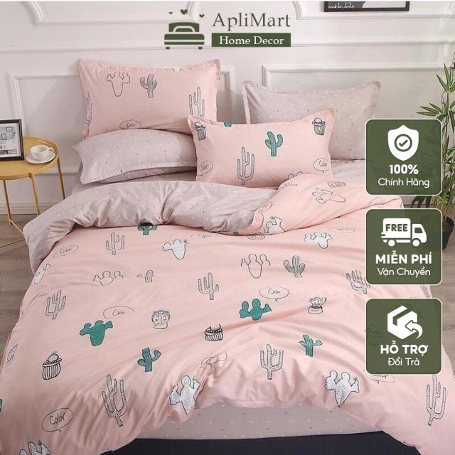 Bộ Chăn Ga Cotton, Chăn Ga Gối Poly Xương Rồng Hàn Quốc Đủ Size Miễn Phí Bo Chun
