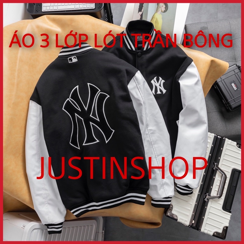 Áo Khoác Bomber MLB NY 3 Lớp Lót Trần Bông, Áo Khoác Varsity nam nữ unisex - JUSTINSHOP