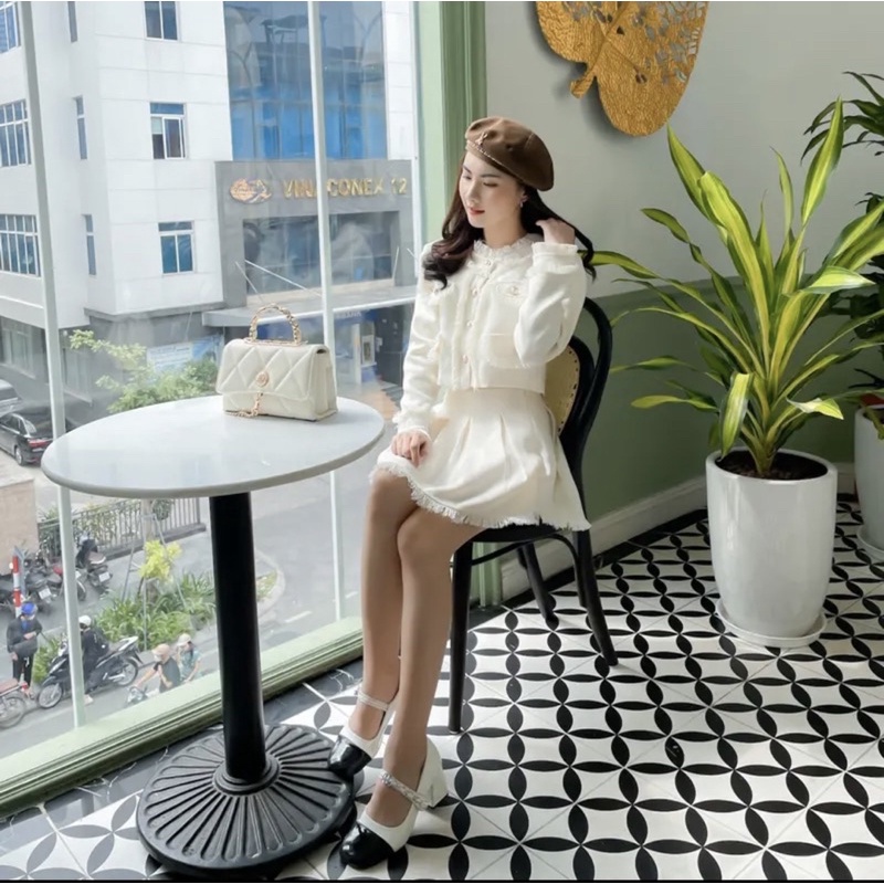 Sét Áo dạ nữ kèm chân váy xếp ly siêu xinh hàng QC MỚI