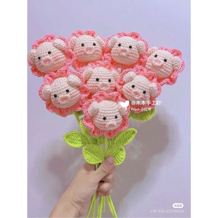 Hoa hình đầu heo, thỏ cừu cute bằng len handmade xinh xắn đáng yêu dùng làm quà tặng, trang trí
