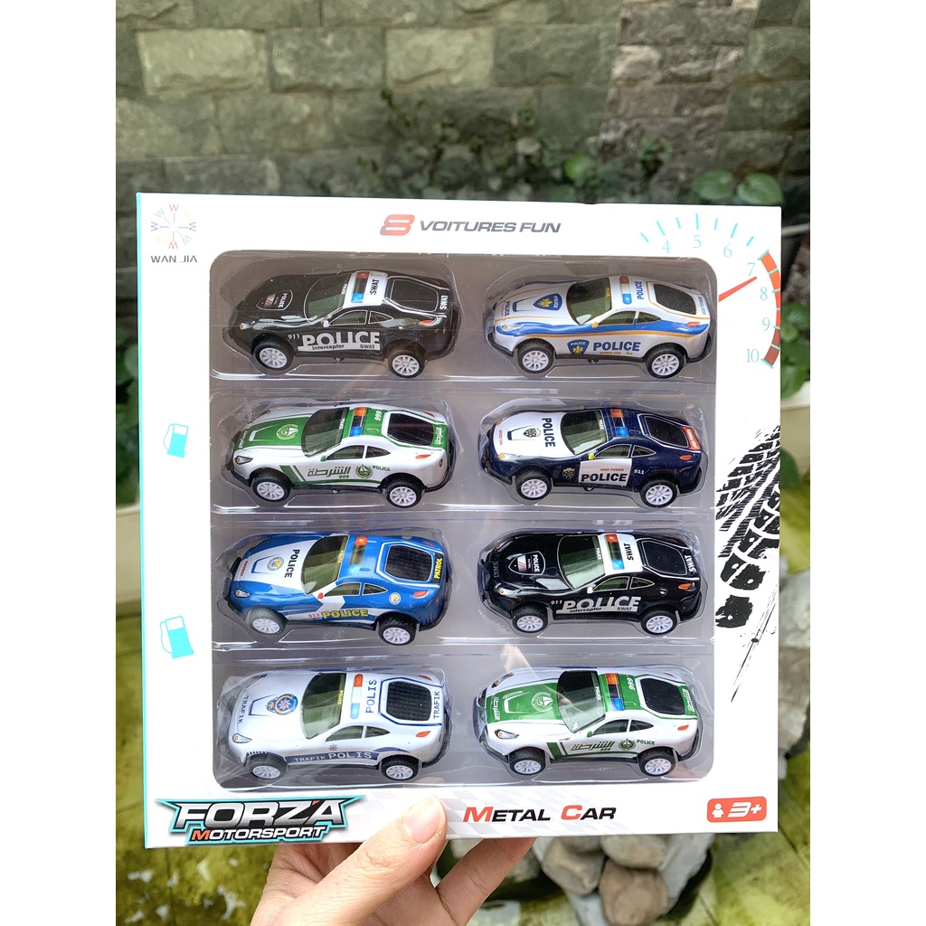 Đồ chơi xe cảnh sát, hộp 8 xe siêu đẹp dành cho các bé yêu thích xe ô tô
