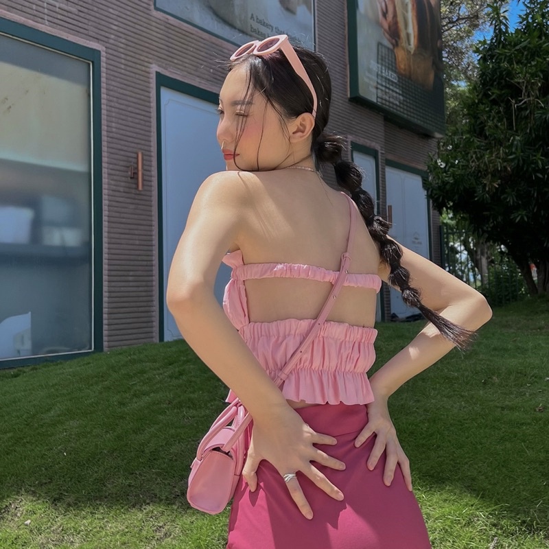 Pinky Set - Set áo và chân váy dài xẻ tà màu hồng sang chảnh