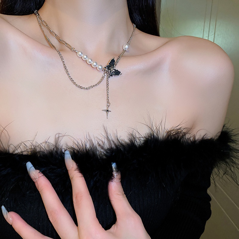 Vòng cổ Hình Bướm Đính Ngọc Trai Thời Trang Cho Nữ