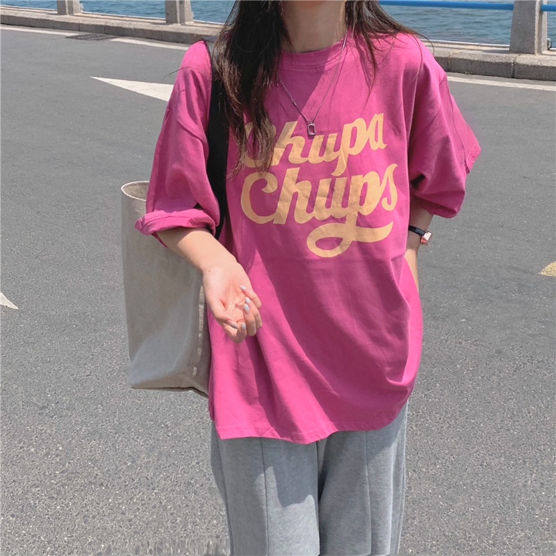 IELGY  IELGY Áo Thun Tay Ngắn Dáng Rộng In Chữ Phong Cách Mỹ Thời Trang Cho Nữ