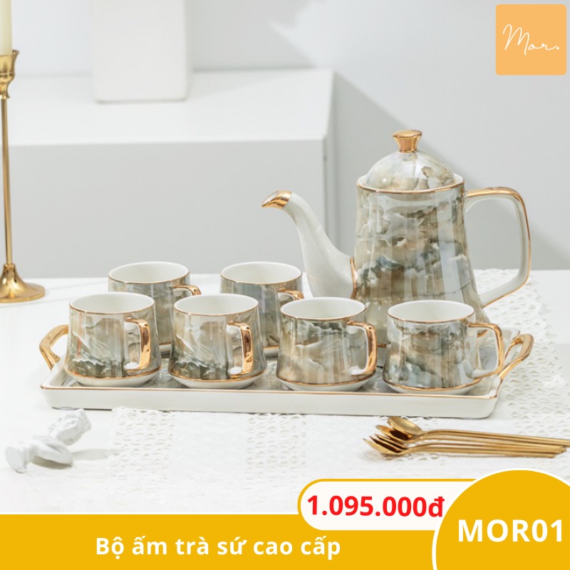 Bộ ấm trà sứ vân đá cao cấp - MOR01